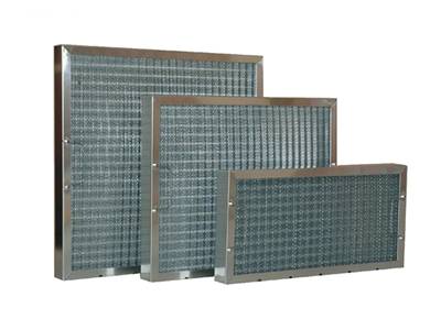 Three SS frame panel filters have pleat woven media mesh and handles.